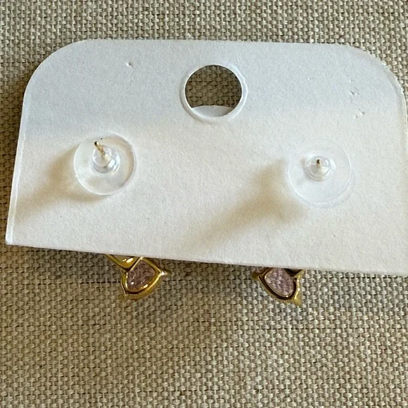 Oceanus Gold Tone Heart & Pink Crystal Earrings S925 Posts - Picture 4 of 4